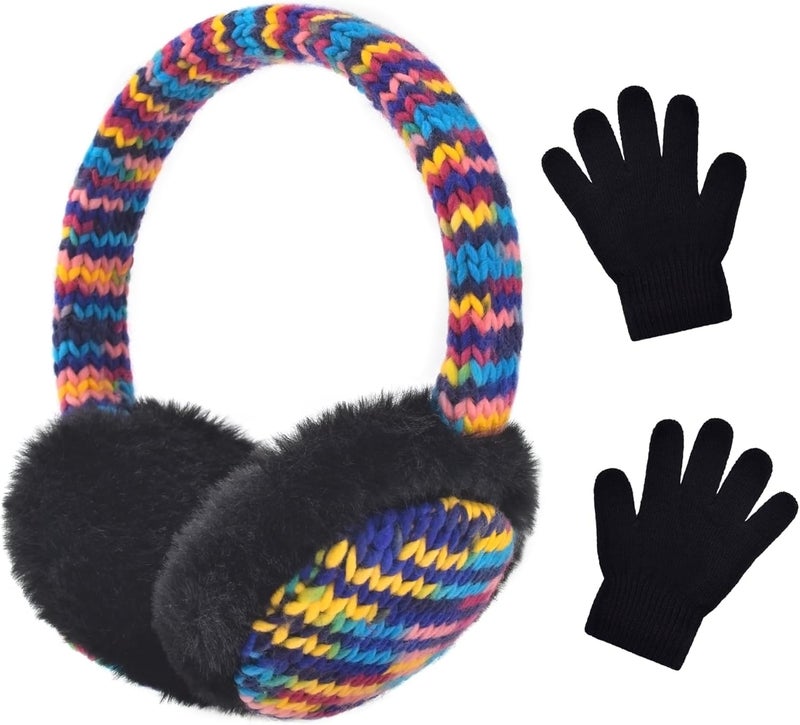 SEDUXI Kids Winter Ear Muffs with Gloves Set - Plush Knit Earmuffs & Mittens, Adjustable Soft Ear Warmers for Boys Girls 3-16 Years - Image 1